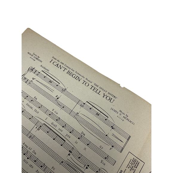 I Cant Begin To Tell You Sheet Music 1945 The Dolly Sisters Gordon Monaco - Picture 3 of 5